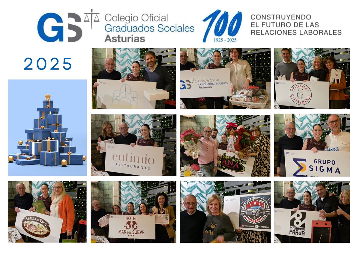 Cena de Hermandad de los Graduados Sociales de Asturias. Un año más, queremos agradecer la asistencia de todos los compañeros, amigos y familiares que nos acompañan año tras año y hacen posible que este encuentro. Al finalizar la espicha, se celebró el tradicional sorteo navideño