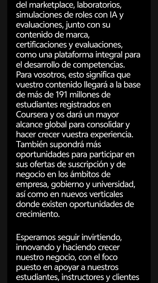 AlamMancera's tweet photo. Hoy desperté con la noticia de que Coursera se fusiona (compra) a Udemy 🤯
Ojalá sea para bien, aunque tengo mis dudas...
Aquí tienen el correo en español que nos compartieron
#udemy #coursera https://t.co/9uzxez9MfE