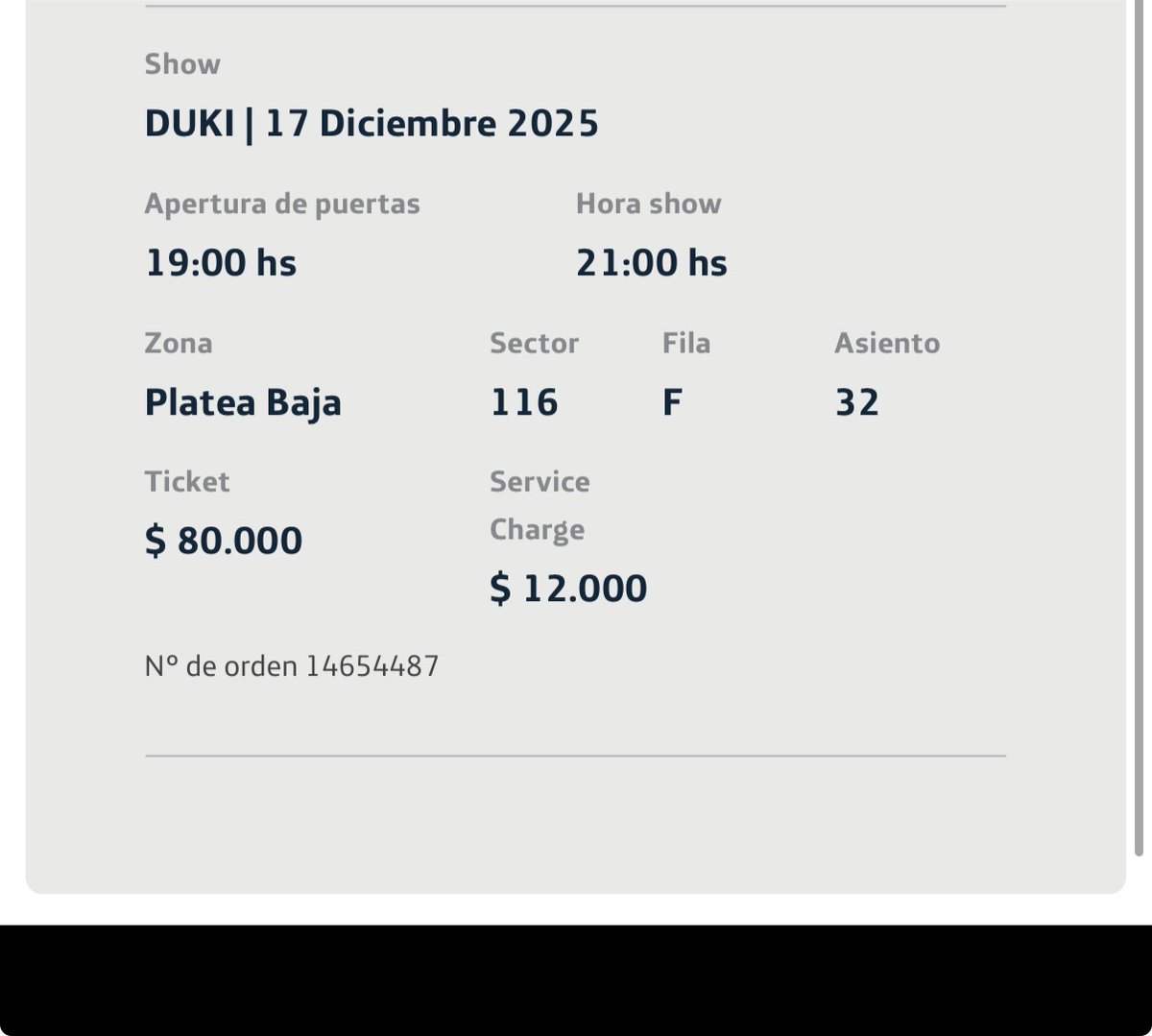 vendo entrada para duki platea baja 80k no voy a poder por motivos de salud 🤒