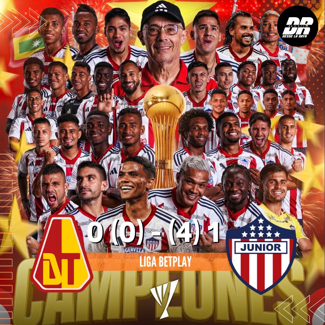 JUNIOR OBTIENE SU ESTRELLA ONCE ✅🏆

Por la final de la Liga BetPlay, Deportes Tolima recibió en el Estadio Manuel Murillo Toro a Junior F.C, un partido que finalizó 0-1 y que dejó un marcador global de 0-4, dándole el título al cuadro Tiburón.

📸: <a href="/JuniorClubSA/">Junior FC</a>