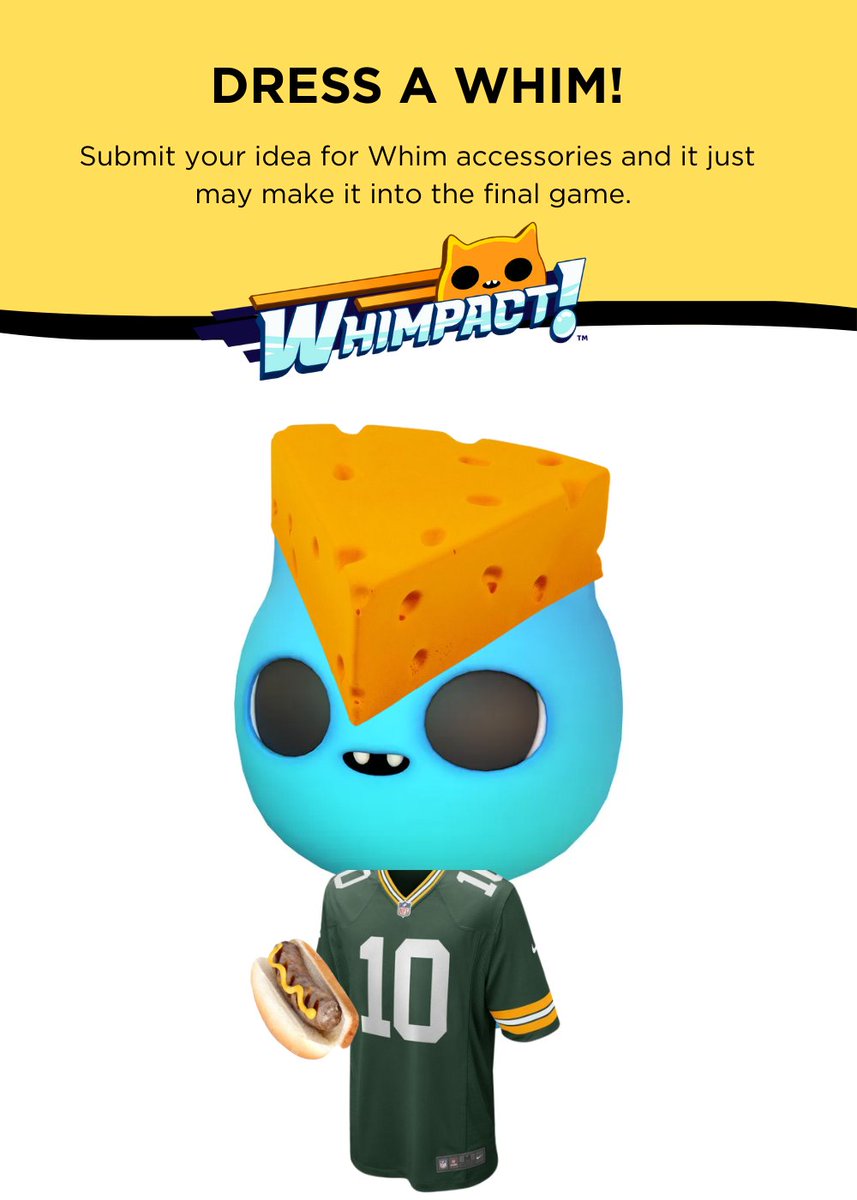 WhimpactGame's tweet photo. We're holding a contest to come up with new Whim outfits, and got this submission from our friends at @midwestgamesco ! 🤣🧀🏈

If you'd like to enter and potentially get your design in game and your name in our credits, join our Discord: https://t.co/VajhSqoLma

#indiegame https://t.co/6C2iC192F7