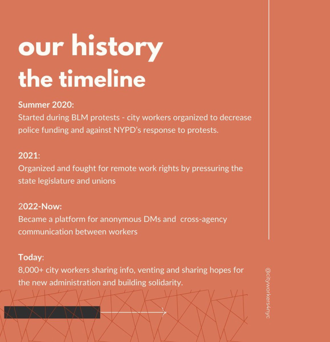 CityWorkers4NYC's tweet photo. Snippets from our recent post talking about who we are &amp; our history. https://t.co/pr1DEOH4iC