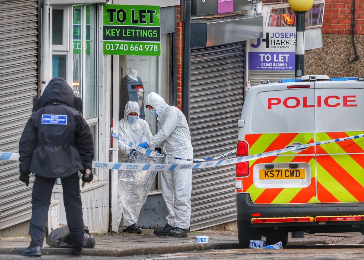 Police forensic officers at the scene of an incident following an assault on Parker Terrace in Ferryhill, County Durham, this morning (WED), resulting in two people being taken to hospital. Pics by <a href="/RaoulDixonNNP/">Raoul Dixon</a> #Ferryhill