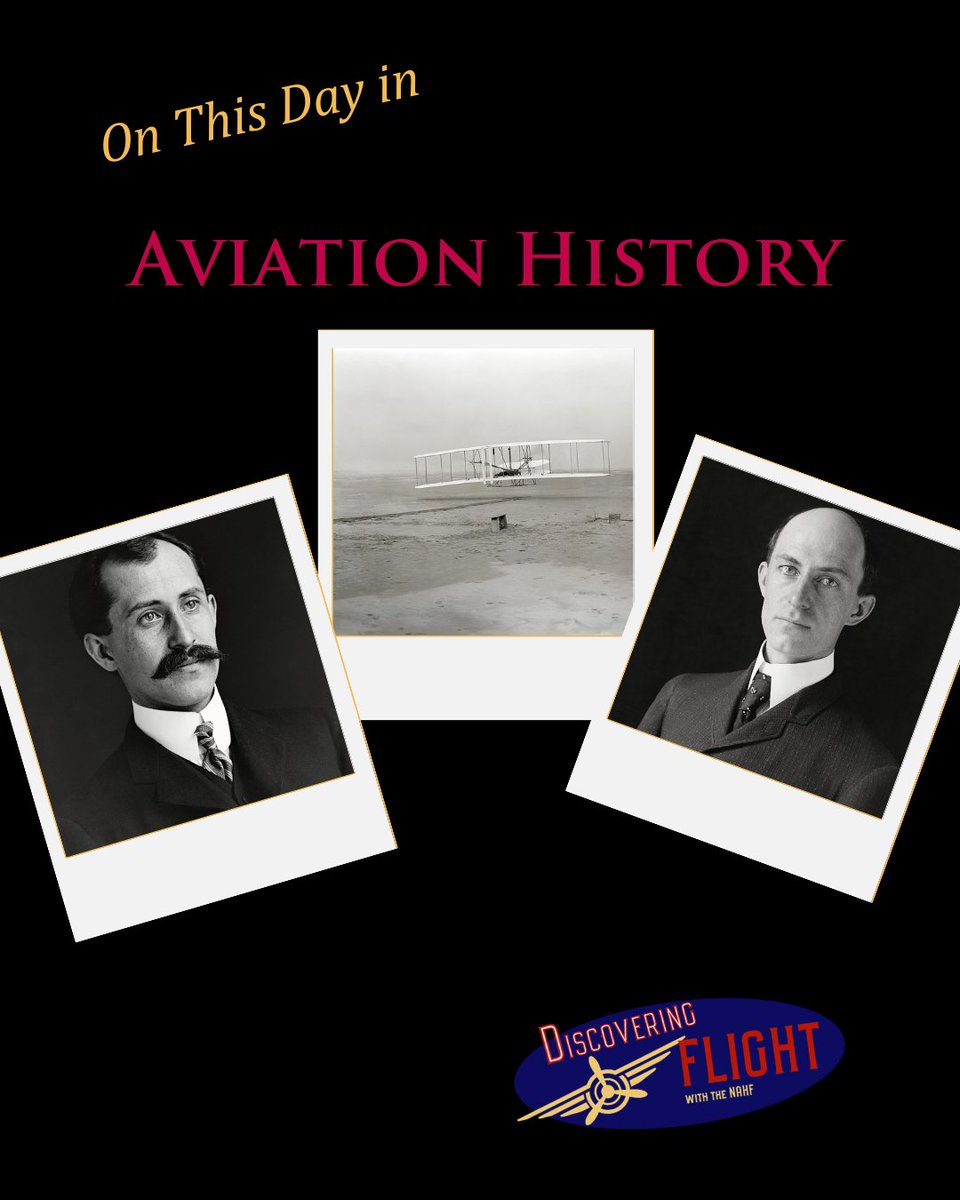 NAHF's tweet image. On December 17, 1903,  Wilbur and Orville Wright of Dayton, Ohio made the first powered, heavier-than-air airplane flight at Kitty Hawk, North Carolina. Orville piloted, traveling 120ft (36m) over 12 seconds. The era of human flight had arrived.

#WrightBrothers  #AviationHistory