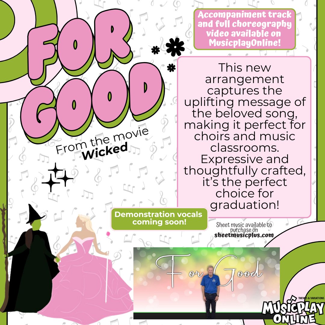 With the Wicked movie bringing this story to life on the big screen, it’s the perfect time to bring “For Good” into your music room! 🎶🎹

Our new arrangement includes choreography, accompaniment, and more to come on MusicplayOnline!

#musicplay #musiced #musicplayonline