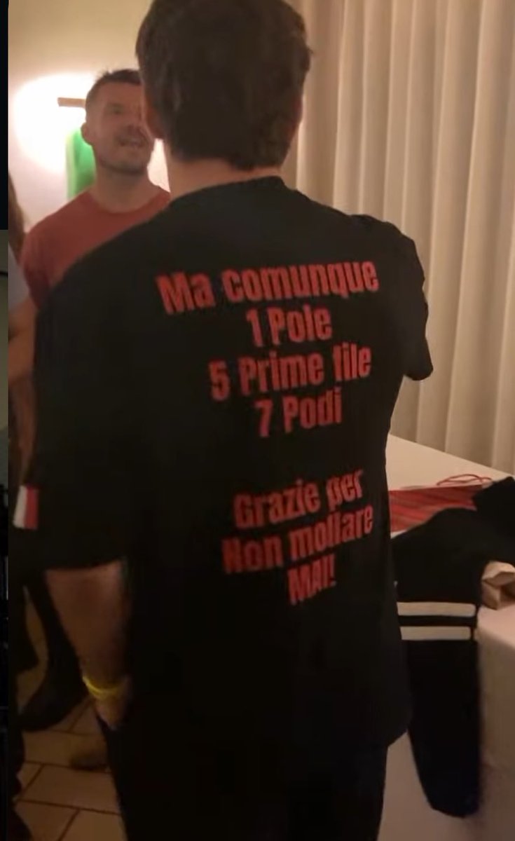 CL16_inside's tweet photo. The team members gave Charles T-shirts as gifts :

« Must be the water » 😭😭😭😭

« Anyway, 1 pole, 5 front rows, 7 podiums. Thank you for NEVER giving Up. »

❤️ https://t.co/t7IMjYPyIu