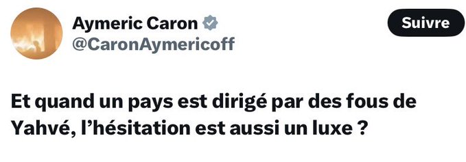 RoseLouise48520's tweet photo. @GOLDMANNAriel @CaronAymericoff #ACaron, antisémite assumé, accuse #Israël de génocide, compare #Tsahal à une armée nazie, etc., et pourtant il n'est jamais condamné ; j'espère que ce jour viendra enfin ! Ce type gagne 7500€ pour tweeter sur Gaza ! https://t.co/ajFXtXSgVV