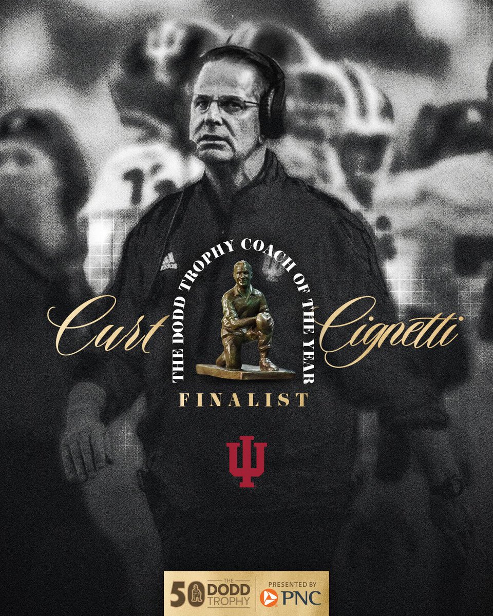 Coach Curt Cignetti of <a href="/IndianaFootball/">Indiana Football</a> is a finalist for the Dodd Trophy Coach of the Year 🏆

Repost to cast your fan vote for Coach Cignetti. 🔁 Fan Voting for the #DoddTrophy is open until 11:59pm on 12/21.

#NeverDaunted| Presented by <a href="/PNCBank/">PNC Bank</a>