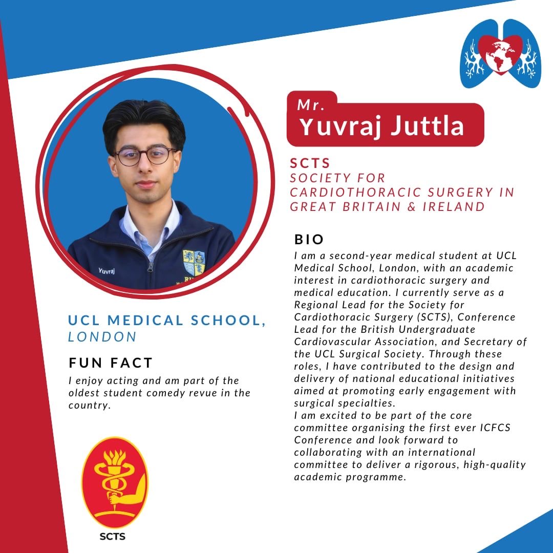 ICFCS2026's tweet photo. Meet the SCTS Leaders | ICFCS 2026
Proud to highlight voices from the Society for Cardiothoracic Surgery (UK &amp; Ireland) helping guide ICFCS 2026—bringing global expertise, mentorship, and commitment to future CT surgeons.
#ICFCS2026 #FutureSurgeons #CTSurgery #GlobalSurgery #SCTS https://t.co/DBkdhbWONR