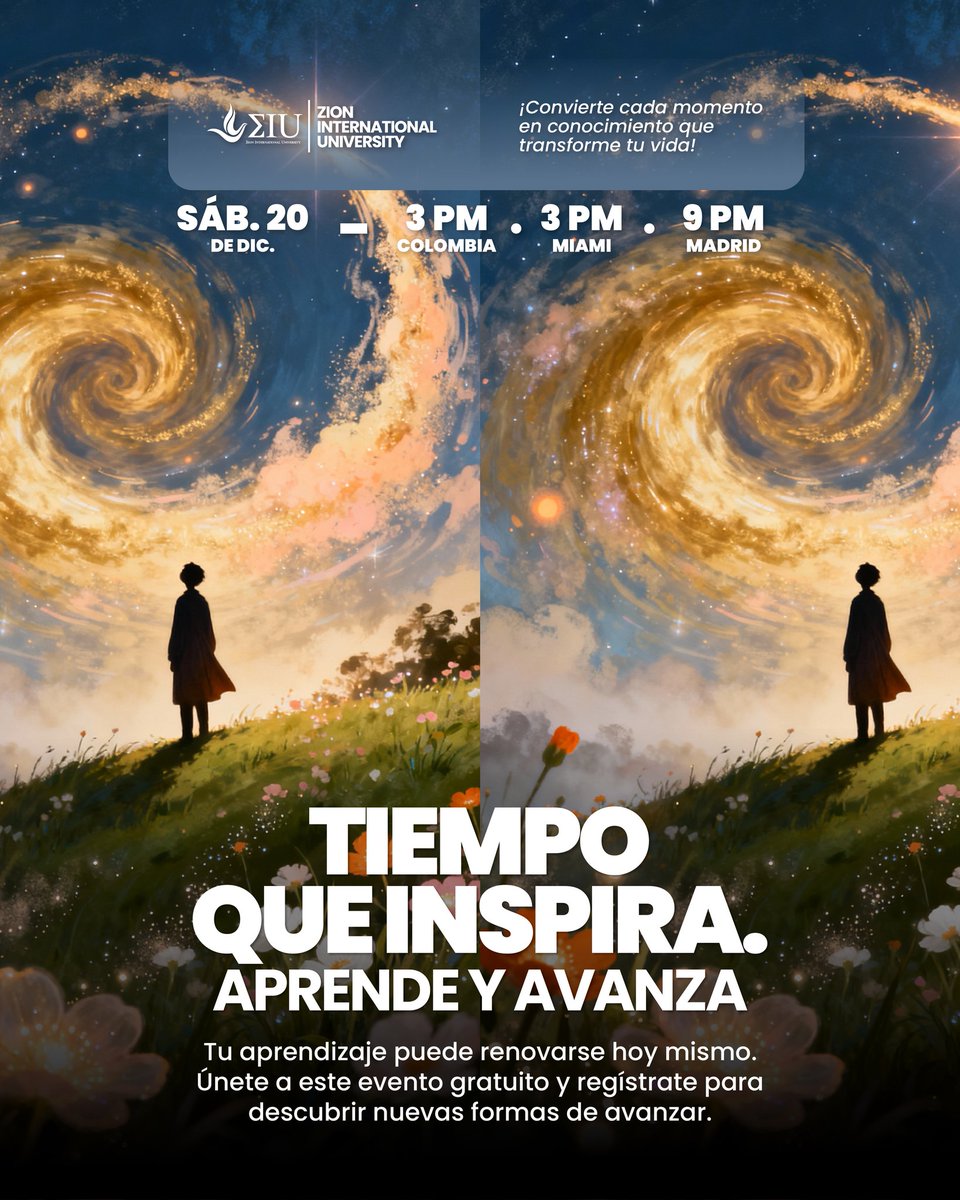 ⏳🌌 Tiempo que inspira. Aprende y avanza.
Un evento gratuito para transformar tu manera de aprender y mirar el futuro.

📅 Sáb. 20 de dic | 🕒 3 PM COL
👉 Inscríbete aquí: forms.gle/5tx67nizSvupgR…