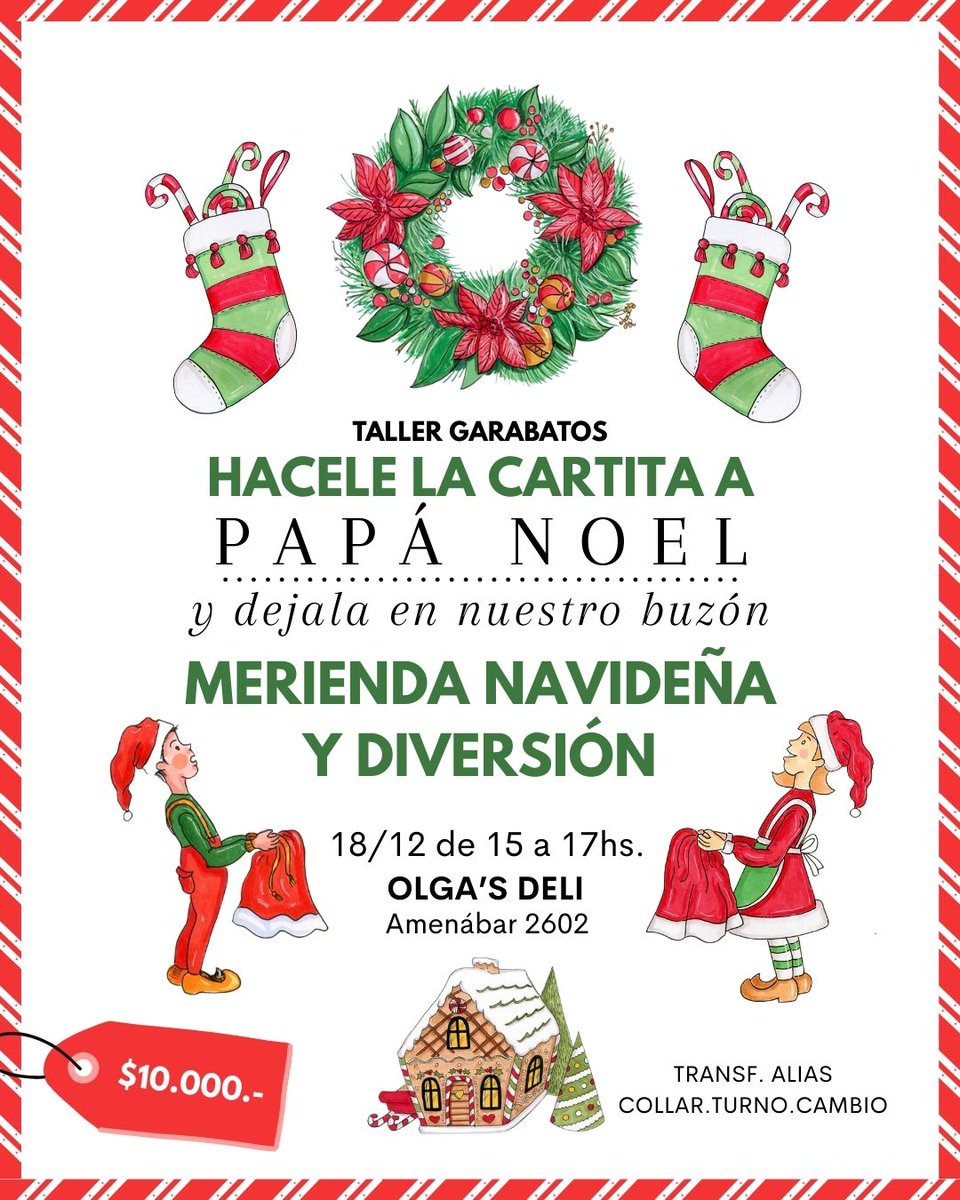 Mañana voy a estar acá vestida de elfo navideño ayudando a los chicos a que escriban su cartita para Papá Noel, dibujen y merienden. Si están por la zona BELGRANO (CABA)  y necesitan entretener a los chicos creo que es un buen plan.