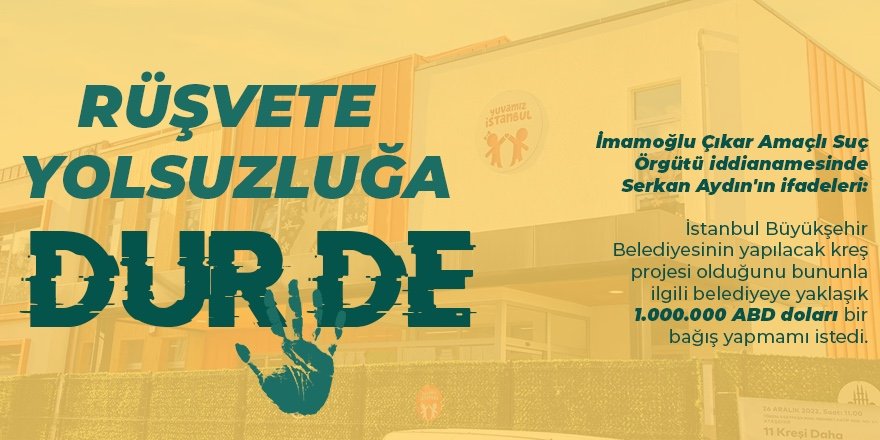 İmamoğlu Suç Örgütü

Dursun Keleş'in 14/06/2025 tarihli ifadesi ⤵️

Adem Kameroğlu: Başkanım Dursun Keleş'in yanındayım, kreş yapmayacaklarmış, kendisiyle anlaşamıyoruz.
Ekrem İmamoğlu: Kreş yapmıyorlarsa ben de Keleşoğlu'na o projeyi yaptırmayacağım.

#KreşKılıfıylaRüşvet