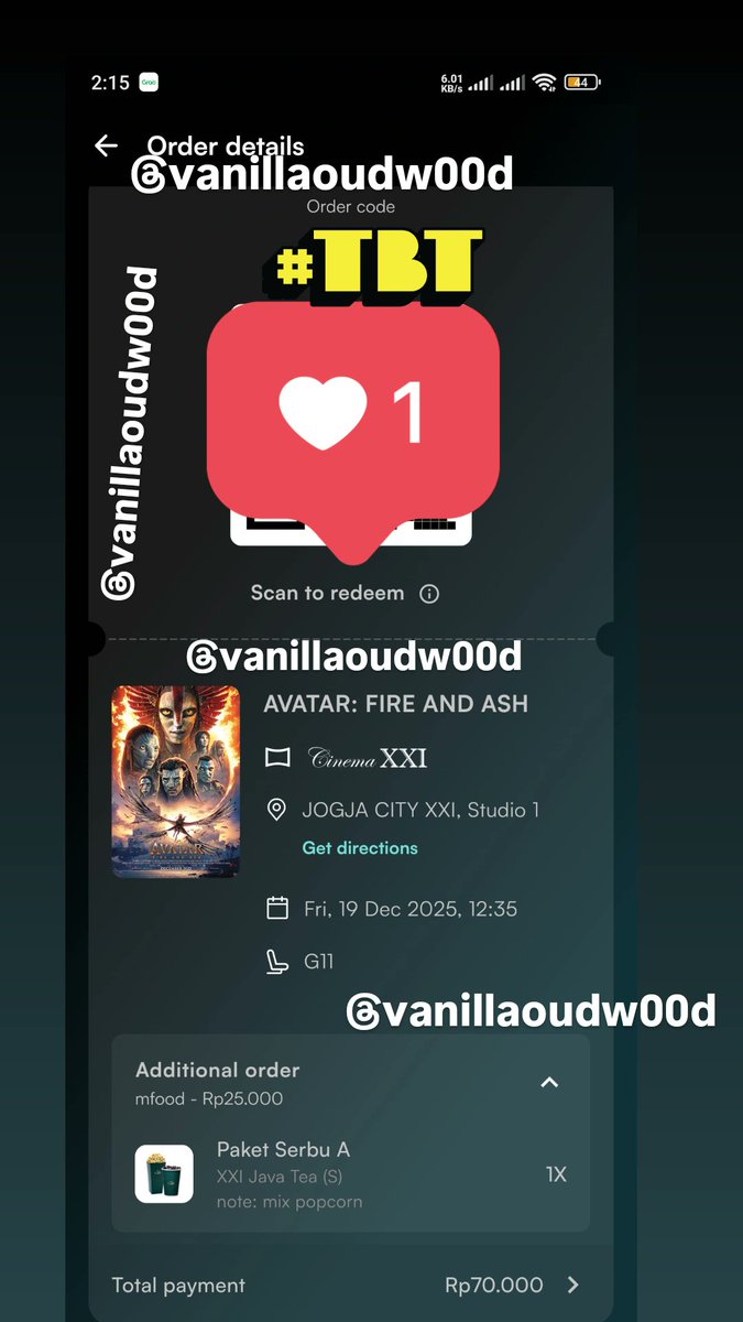 vanillaoudw00d's tweet photo. WTS Tiket Avatar Fire and Ash Jogja City Mall XXI Jam 12:35 hari jumat besokk, row G11 enak bgt pas tengah,
price: 35k only udah sama popcorn + java tea (harga asli 70k 🥹)
jual rugi karena mau ambil jam nonton yg lain https://t.co/CDQp1yJA4T