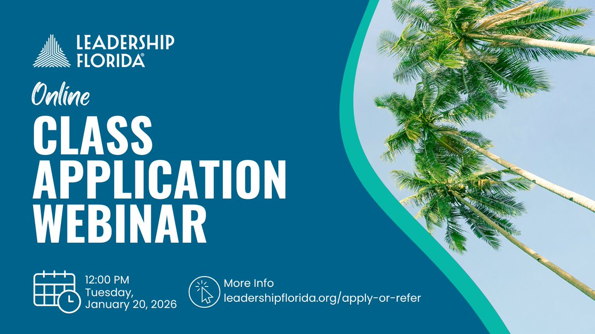 Are you interested or know someone who is interested in applying for a 2026-2027 Leadership Florida Class? Submit the Intent to Apply form today and register for an upcoming Event in your area! Visit loom.ly/hPV6rWs for more information. 

Thank you, @nemours!