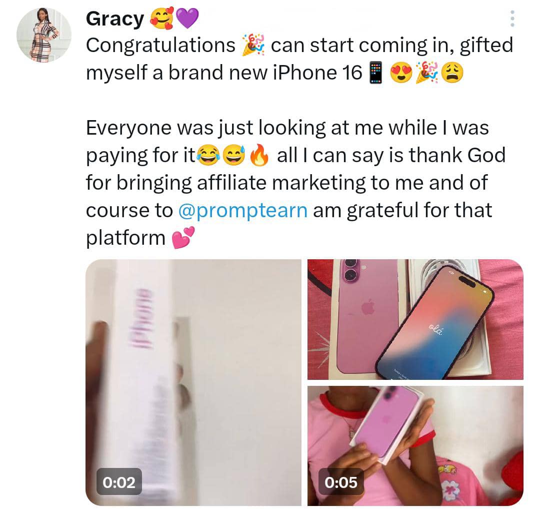 CoachDubem's tweet image. At 19, Gracy (200L student) bought an iPhone 16+ 📱from Affiliate Marketing earnings. People stared—thinking someone sponsored her. Nope. Just her phone &amp;amp; skill.

You can start too💯. DM “START” or check my Bio to begin.  #LearnAndEarn