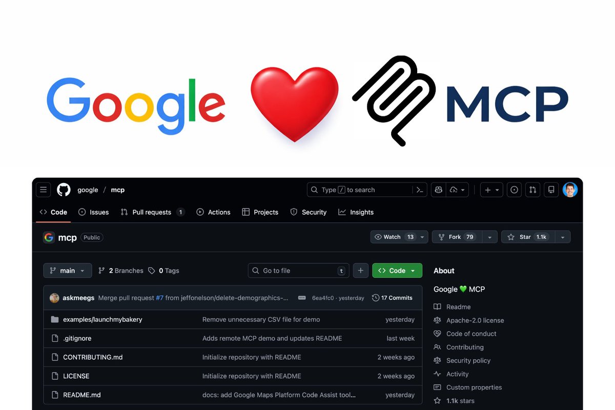 midudev's tweet image. ¡Google acaba de lanzar su repo oficial de MCP!
Con ejemplos reales y guías para desplegarlos y usarlos.

✓ Google Maps, Analytics, Gmail, Docs y más
✓ Te enseña a montar tu propio MCP en minutos

De código abierto: github.com/google/mcp