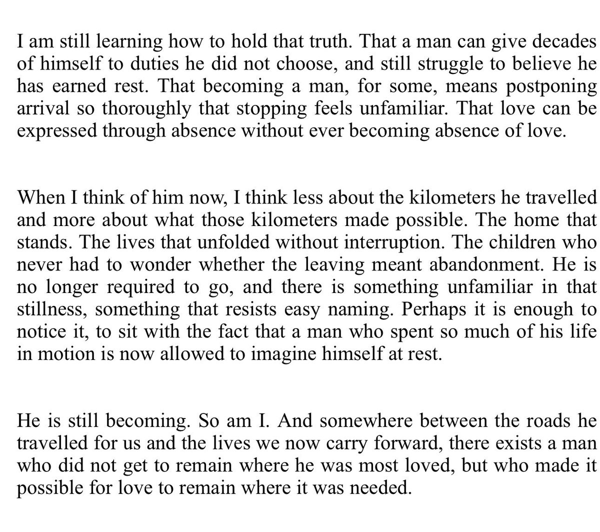 In celebration of my dad’s 61st birthday, I wrote an essay about him, obligation, sacrifice, how becoming a man often begins long before we understand what it costs, and how all of that has shaped me. 

Please read the full essay on substack:

open.substack.com/pub/samndungul…