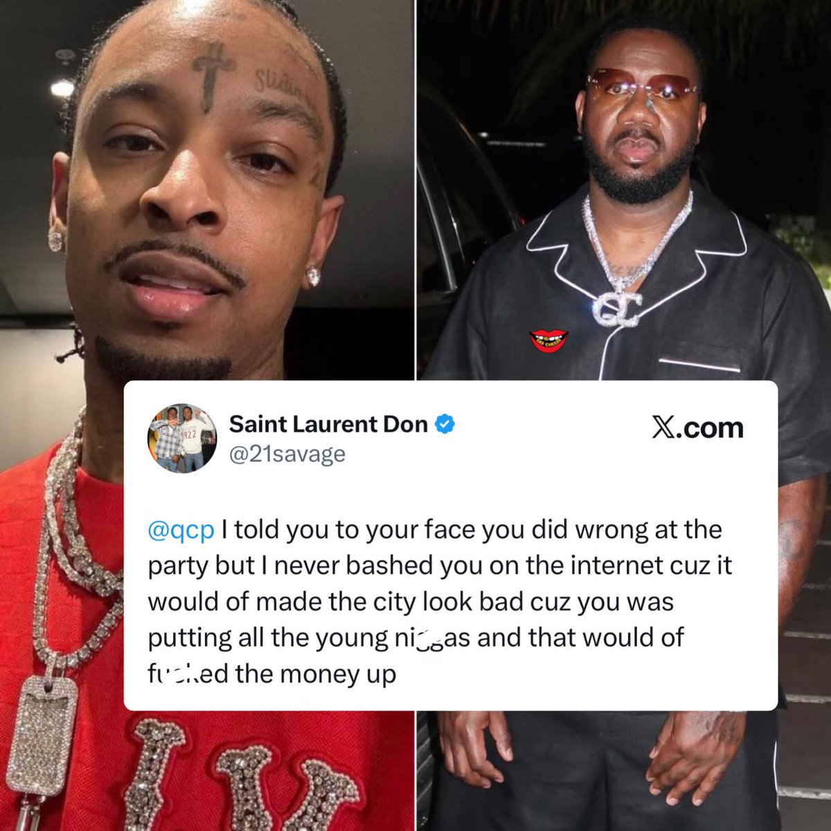 SaycheeseDGTL's tweet image. 21 Savage admits to telling Qc P that he was wrong, but didn't bash him on the internet because it would make Atlanta look bad