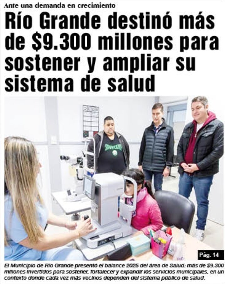 MartinPerezTDF's tweet image. En un contexto de mayor demanda sobre la salud pública, en Río Grande destinamos más de $9.300 millones para sostener y ampliar el sistema municipal de salud.

Una decisión para cuidar a quienes más lo necesitan y garantizar atención todos los días.

La nota completa acá:…