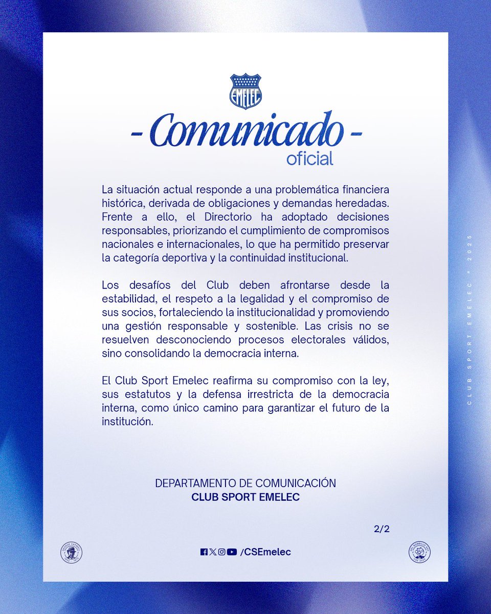 CSEmelec's tweet image. 📄 Comunicado oficial.