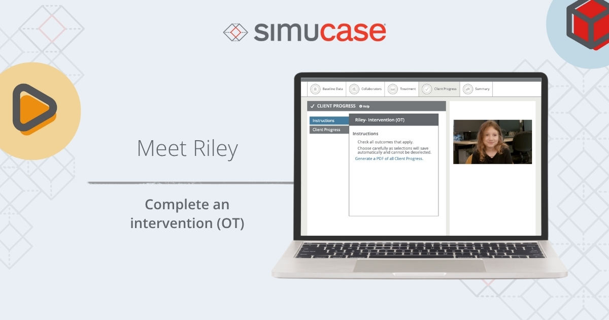 Simucase's tweet image. OT news...Meet Riley, a new client to our simulation library! Learn more about her here: bit.ly/3N5hfB6 #otstudent #ot2b #ota2b #FutureOTs #FutureOTAs