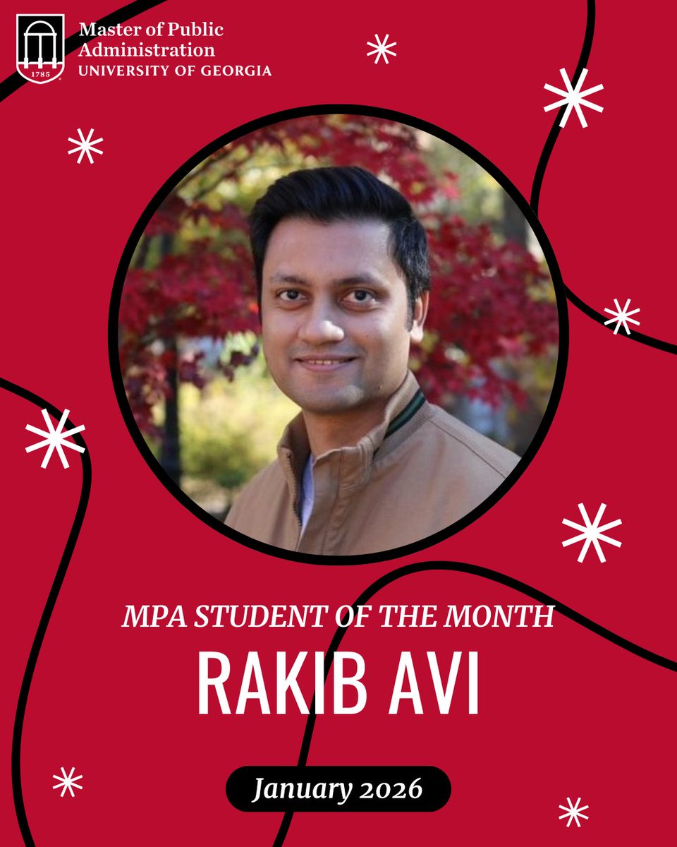 ugapadp's tweet image. Congratulations to Rakib Avi, our January MPA Student of the Month!
Read more about Rakib here: spia.uga.edu/jan-2026-mpa-s…

#UGASPIA #UGAMPA #CommitTo #PublicService