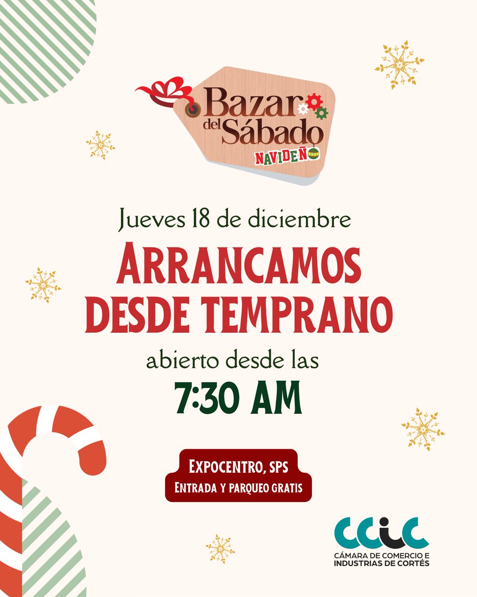✨ Este jueves 18 de diciembre
Ven a disfrutar del Bazar Navideño desde las 7:30 a.m.
Más tiempo para compartir en familia 🎄

#BazarNavideño #Expocentro #SPS