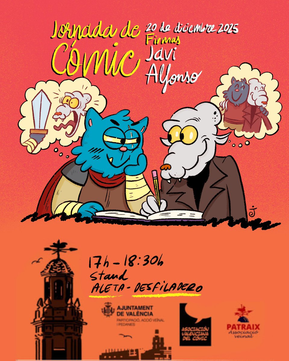 Este sábado 20 de diciembre (si las lluvias lo permiten) estaré firmando de 17 a 18:30h en el stand de <a href="/aletaediciones/">Aleta Ediciones</a> <a href="/DesfiladeroE/">Desfiladero Ed</a> en la Jornada de cómic dedicada a Manuel Gago organizada por <a href="/ComicVlc/">Jornadas Comic VLC</a> en colaboración con <a href="/AVPatraix/">Associació Veïnal Patraix</a> en la plaza Patraix. 🐭😻