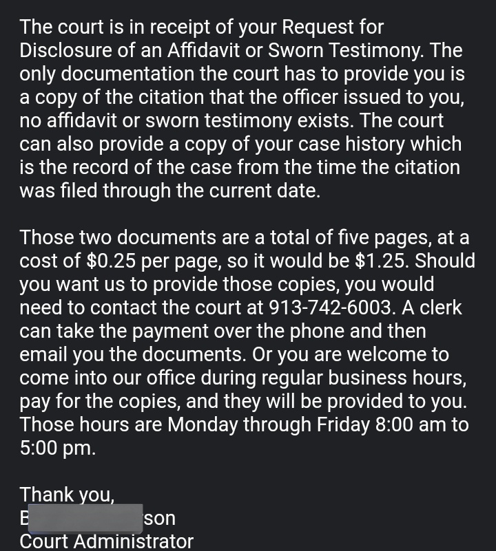 CitizenofKS's tweet photo. @pnwguerrilla Even when you do everything you think you can to form a defense, in this case -officer statement record or video recording, they claim to just not have anything to give you, aside from the citation you've already got. If officer doesn't attend court as plaintiff, who is plaintiff https://t.co/orhtCwT8oy