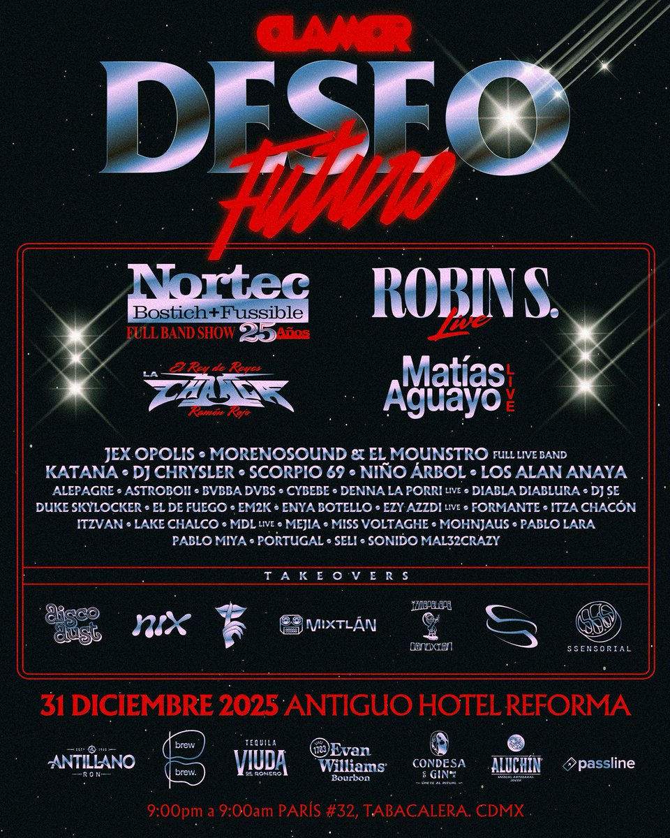 LaCronicaDeHoy's tweet photo. 🎟️ ¡Tenemos 5 pases dobles para Deseo Futuro en CDMX! 🎶
Con Nortec: Bostich + Fussible (25 años en vivo) y Sonido La Changa encabezando el conteo de Año Nuevo este 31 de diciembre en el Antiguo Hotel Reforma.

Para participar, envía por DM un screenshot que compruebe que nos sigues en X, Instagram y Facebook. 👉 ¡No te quedes fuera de la fiesta que despide el año bailando!