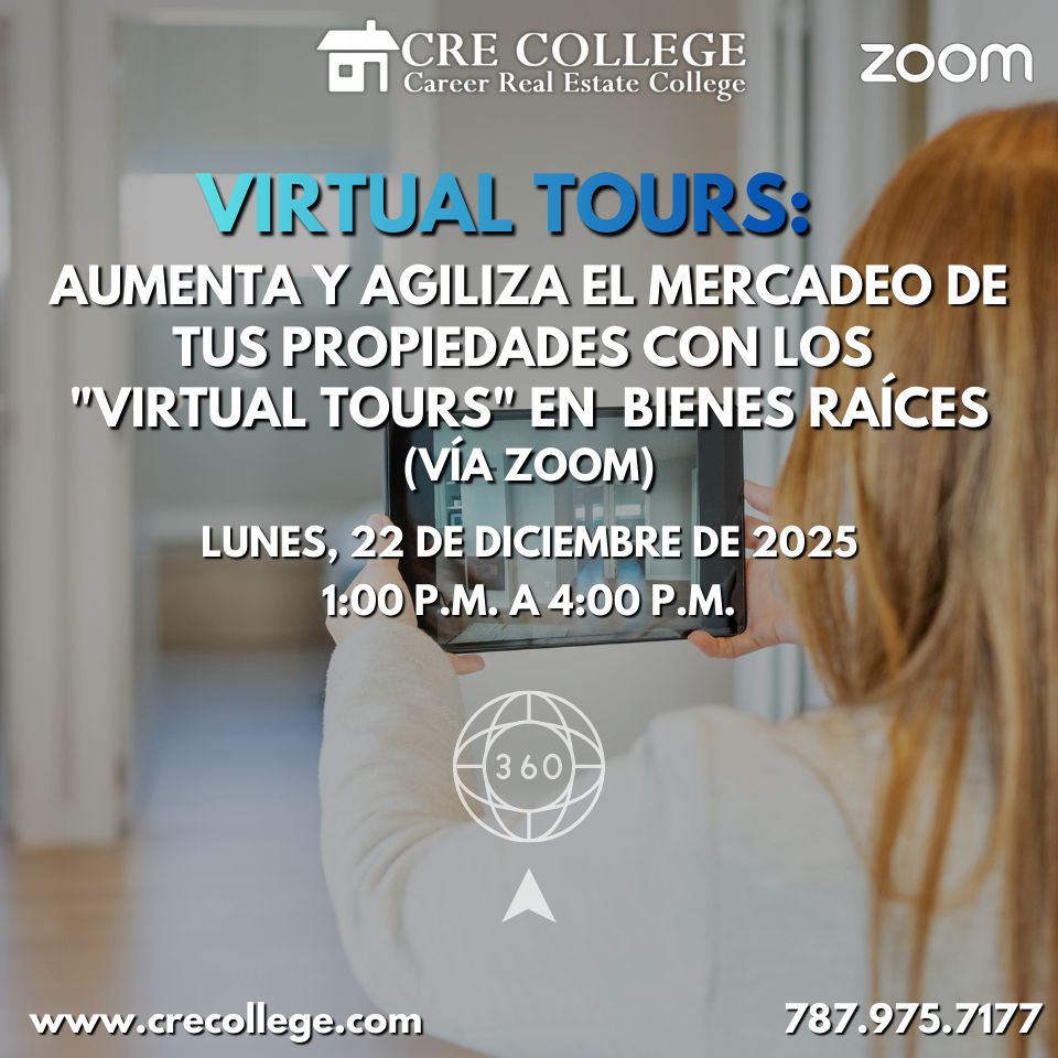 crecollegepr's tweet image. ¡Saludos! Te invitamos a participar de nuestro Seminario vía ZOOM: VIRTUAL TOURS: Aumenta y Agiliza el Mercadeo de tus propiedades | lunes, 22 de diciembre de 2025 (1:00 p.m. a 4:00 p.m.). Incluye 3 Créditos en Mercadeo de Propiedades

Accede: buff.ly/KIYWllM