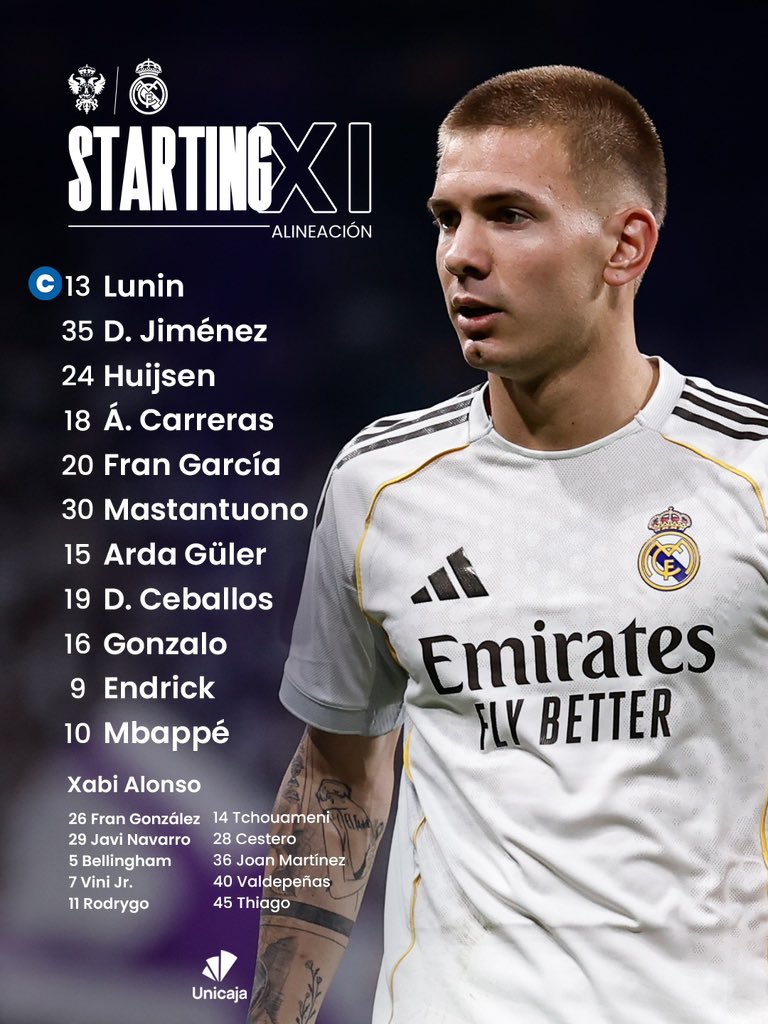 SecteurRM_'s tweet photo. ✅ Le XI.
• Mbappé, Endrick et Gonzalo tous titulaires
#RMCopa #HalaMadrid 🤍 https://t.co/JMpM03v2Eh