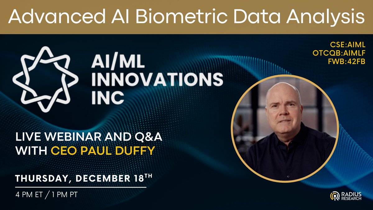 RadiusResearch's tweet photo. ⏰ Tomorrow: AI-Driven Digital Health Update

Join @AIML_Innova (CSE: $AIML | OTCQB: $AIMLF) CEO Paul Duffy for a live discussion on platform development, upcoming milestones, and the expected regulatory pathway as the company targets 2026 approvals.

🎟️ RSVP here: https://t.co/9gOHvABjpD

#HealthTechInvesting #AIinHealthcare #MedicalAI