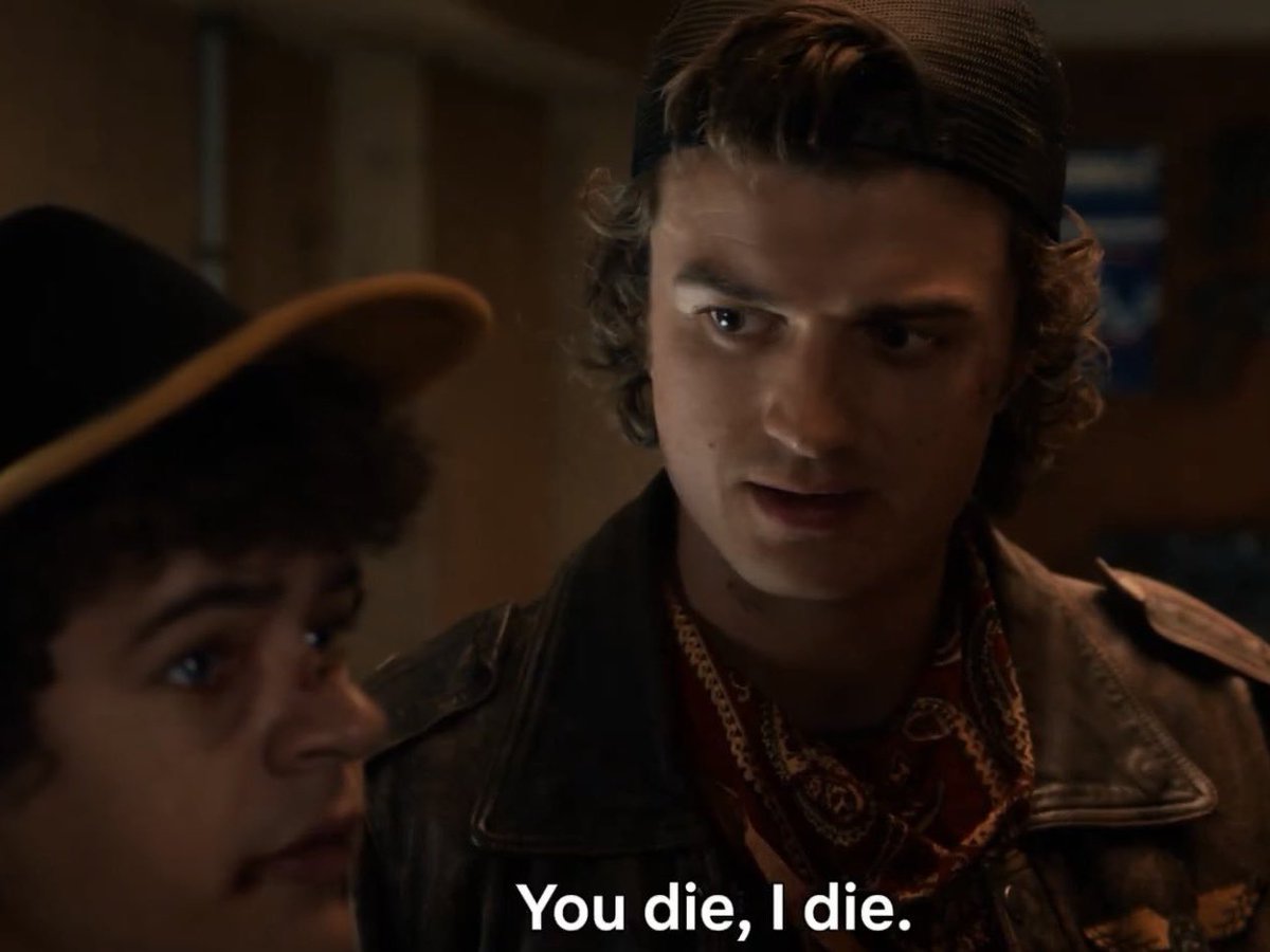 AquaRuby's tweet image. Steve: you die, I die
Dustin: you die, I die
Me: If one of you dies I’m crashing out 😭