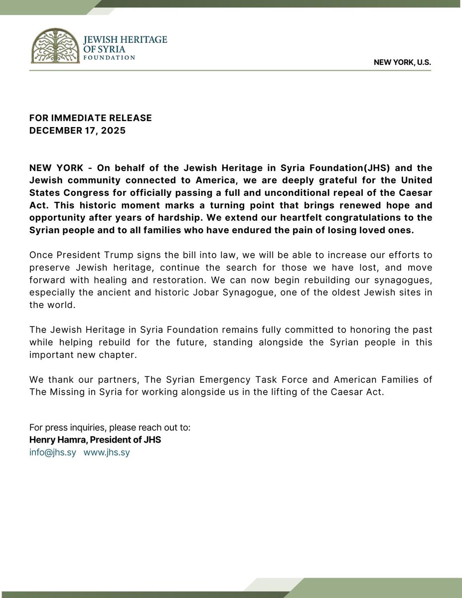 Jewish Heritage in Syria Foundation tweet media