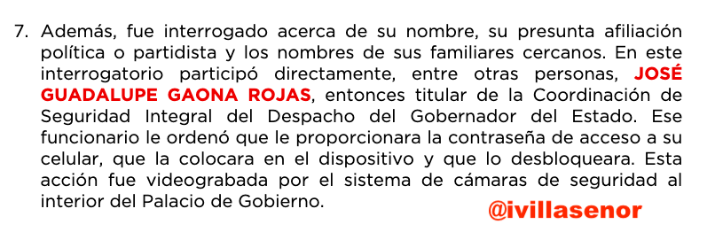 Testigos y una denuncia federal ante la <a href="/FGRMexico/">FGR México</a>  confirman que Gaona obligó a Raúl a darle su contraseña para FORMATEAR EL CELULAR.

Su misión fue "limpiar" el dispositivo: borrar los videos y fotos que evidenciaban la brutalidad policiaca.