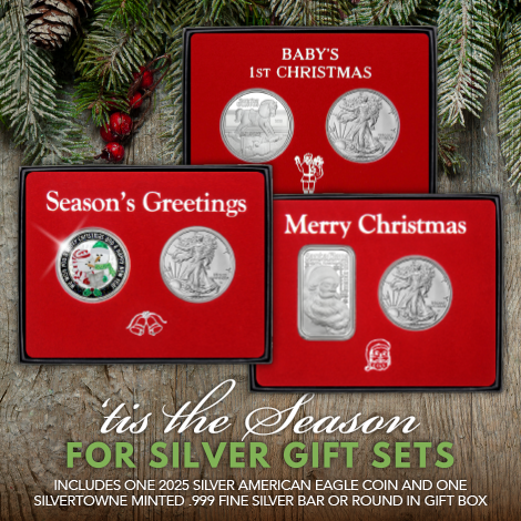 Although the deadline for GUARANTEED Christmas delivery has passed, it's not too late to take a chance on these 2pc Silver Gift Sets. Each contains a SilverTowne silver bullion design and a 2025 Silver Eagle. Make an impression with the gift of silver >> bit.ly/4pkBgSr