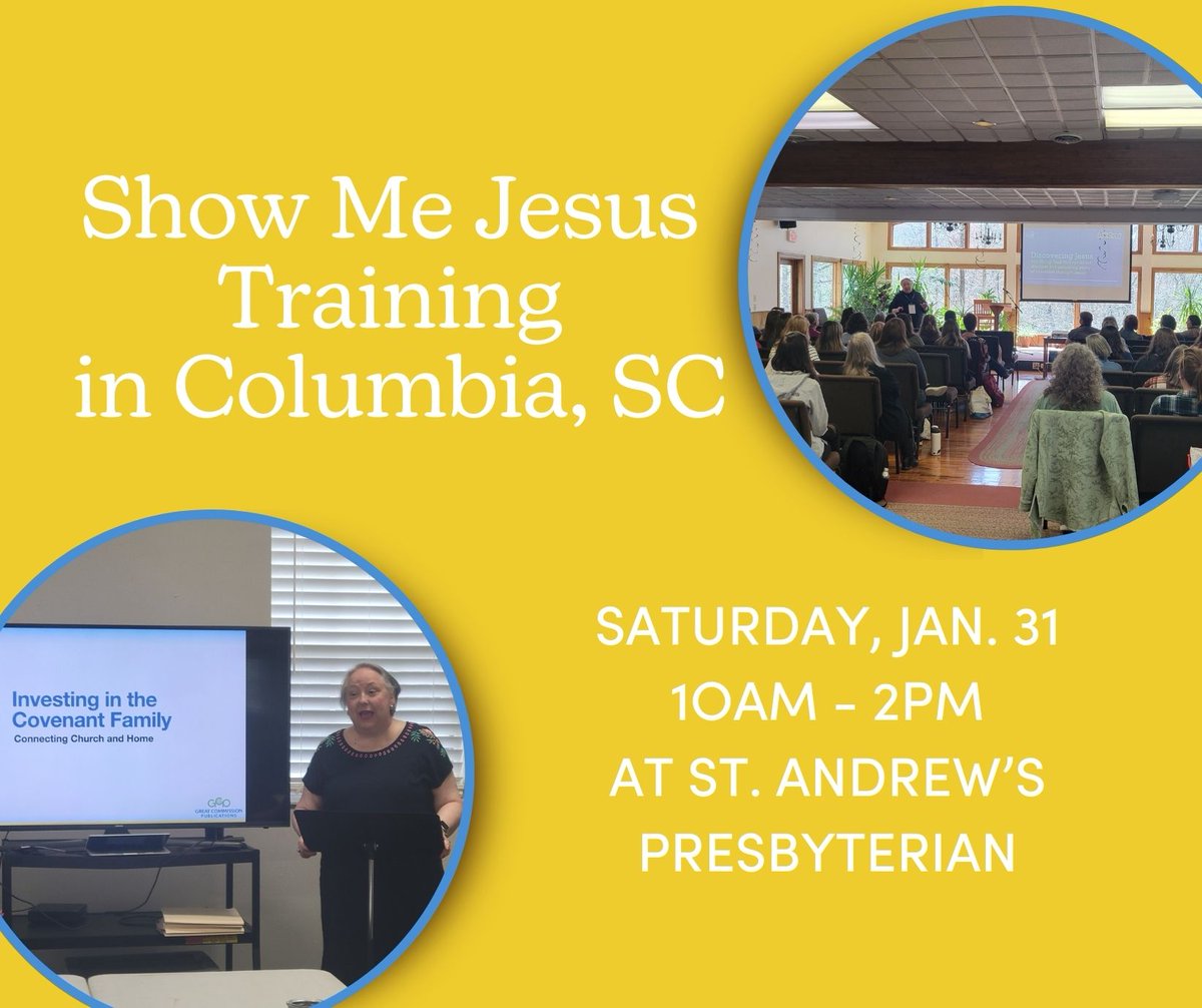 GCP_Publication's tweet image. Great Commission Publications is offering a Teacher Training Event in the Columbia, SC area on Saturday, January 31 at St. Andrews Presbyterian Church from 10am-2pm. If you're nearby, we would love to have you join us!
Link to register in bio.