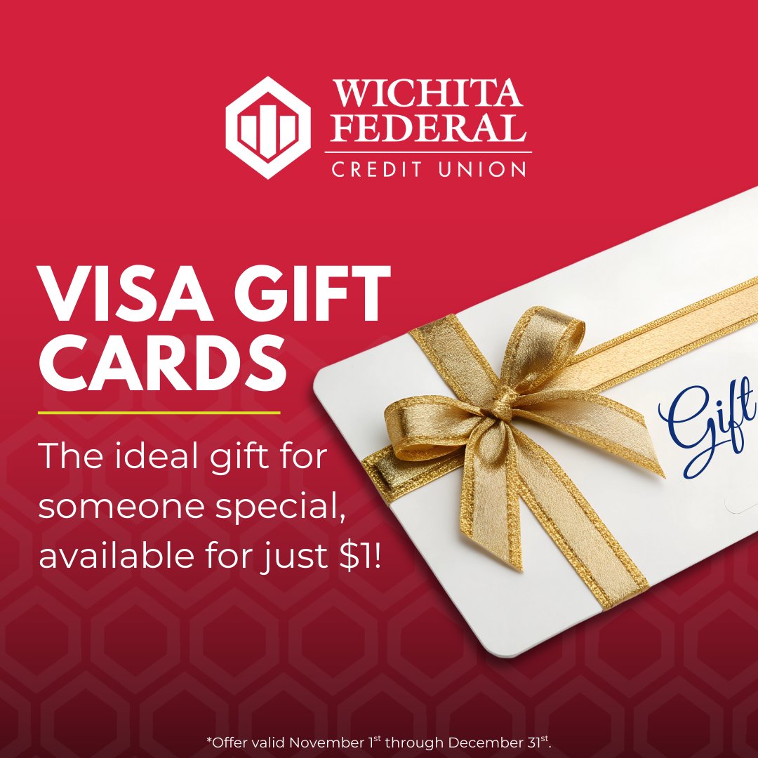 Wichitafcu's tweet photo. Still searching for the perfect holiday gifts? Let us help make your shopping a little easier!

Get discounted gift cards for just $1, available now through December 31st.

Don’t miss your chance!

#WFCU #Visa #GiftCard #Savings https://t.co/c2Y8KKLNC6