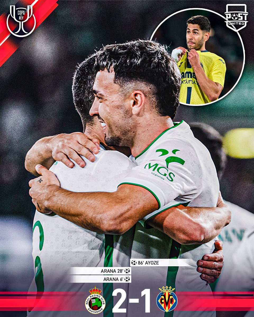 postunited's tweet image. 👀😱 ¡EL RACING DE SANTANDER ELIMINA AL VILLARREAL PARA CLASIFICARSE A OCTAVOS!

😥 El Atleti pasa de ronda sufriendo contra el Atlético Baleares, que falló un penalti en el minuto 80