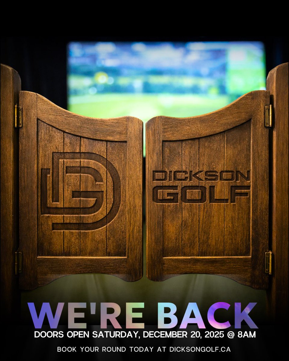 DicksonGolf's tweet image. We’re back! ⛳️

It’s officially time to reopen the doors to Dickson Golf! 🔥

Beginning Saturday, December 20th at 8am, we are pleased to offer our patrons a #softopening over the Holidays as we prepare for our grand reopening event!

Book a round at dicksongolf.ca or