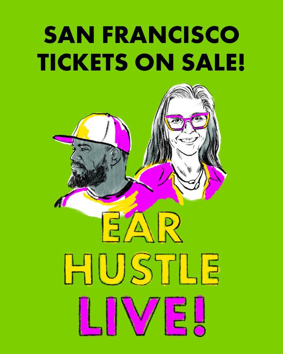 earhustlesq's tweet photo. YAY AREA 🎤  Tickets for Ear Hustle Live in San Francisco are now on sale! Tickets are also on sale for Portland, Seattle, and LA shows. And, for each outside show we do on this West Coast tour, we're planning to do a show inside a nearby prison. Details: https://t.co/rWBT3F0Pbt https://t.co/l1yvT0xTxu