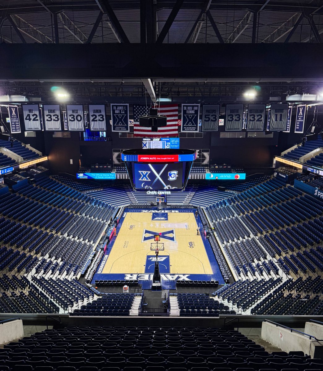 3.5 hours until tip. Let’s get loud tonight #XavierNation 🔥 ⚔️