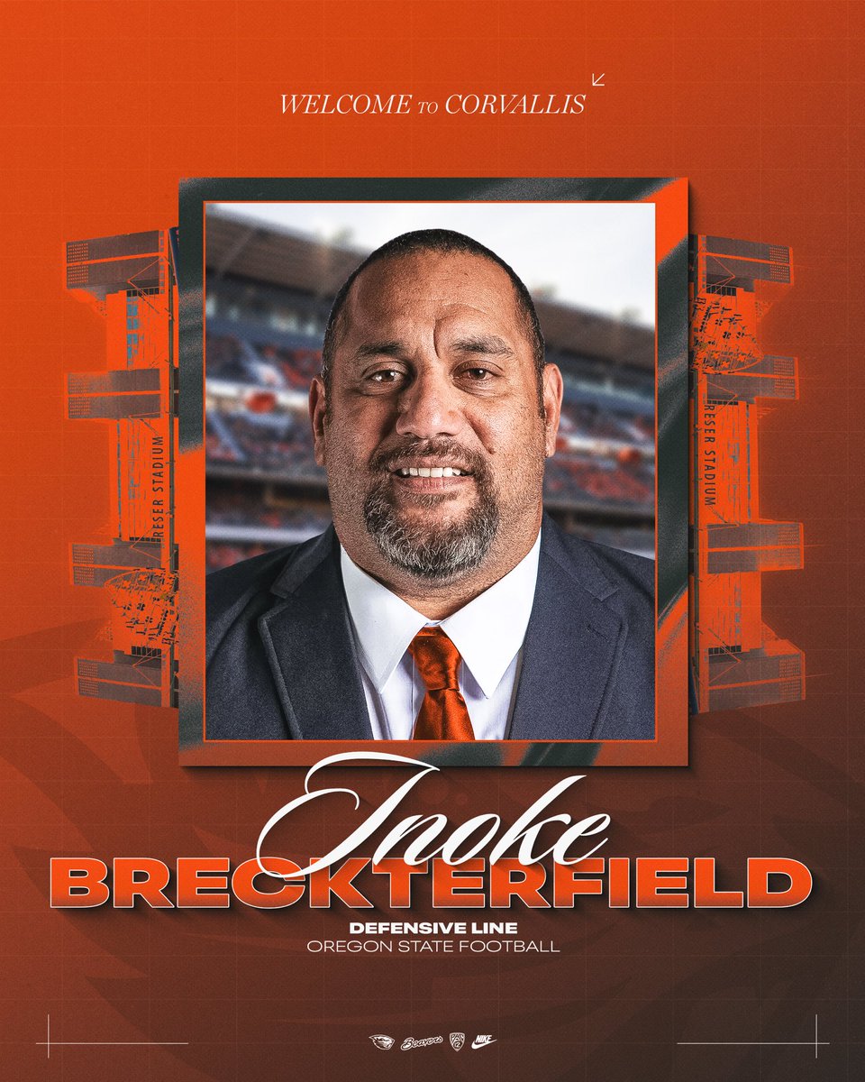 Oregon State Football welcomes Inoke Breckterfield to Corvallis as our Defensive Line Coach.
—
📲 osubeavers.com/news/2025/12/1…

<a href="/CoachNokesDL/">Inoke Breckterfield</a> x #TheDamStandard