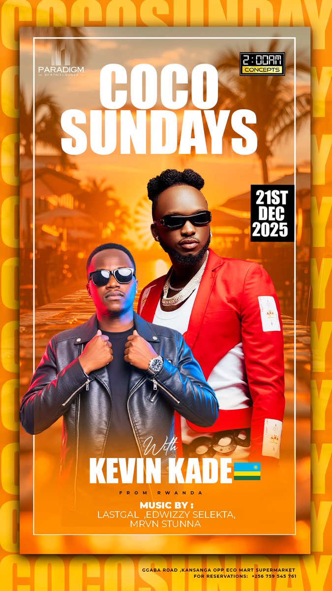 Paradigmkla's tweet photo. Rwanda meets Coco Sunday 🇷🇼🔥
Kevin Kade performing LIVE this 21st December!
You don’t want to miss this 🎤 #CocoSundays #Paradigmkla https://t.co/2JADiRqo2O