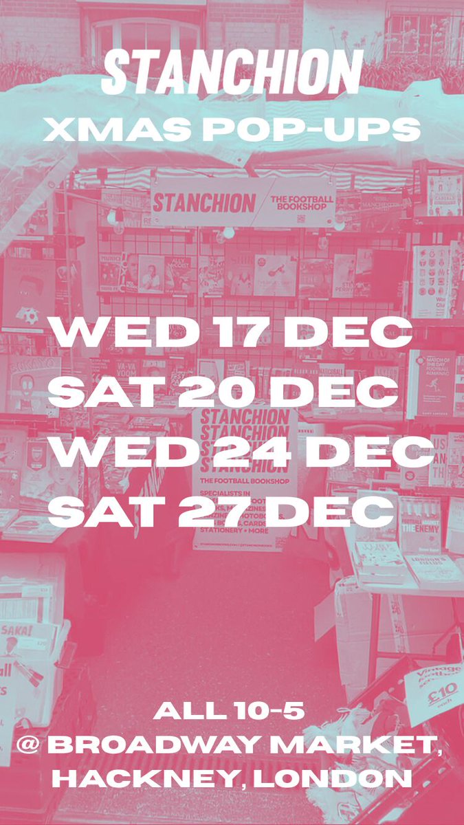 StanchionBooks's tweet image. 🎄 XMAS POP-UPS 🎄 

We will be have a couple of extra days trading at #Hackney's @Broadway_Mkt during December, starting TOMORROW!

Catch us there on:

Wed 17 Dec
Sat 20 Dec
Wed 24 Dec
Sat 27 Dec

Each day 10-5.

DM us if you want us to bring anything down especially!