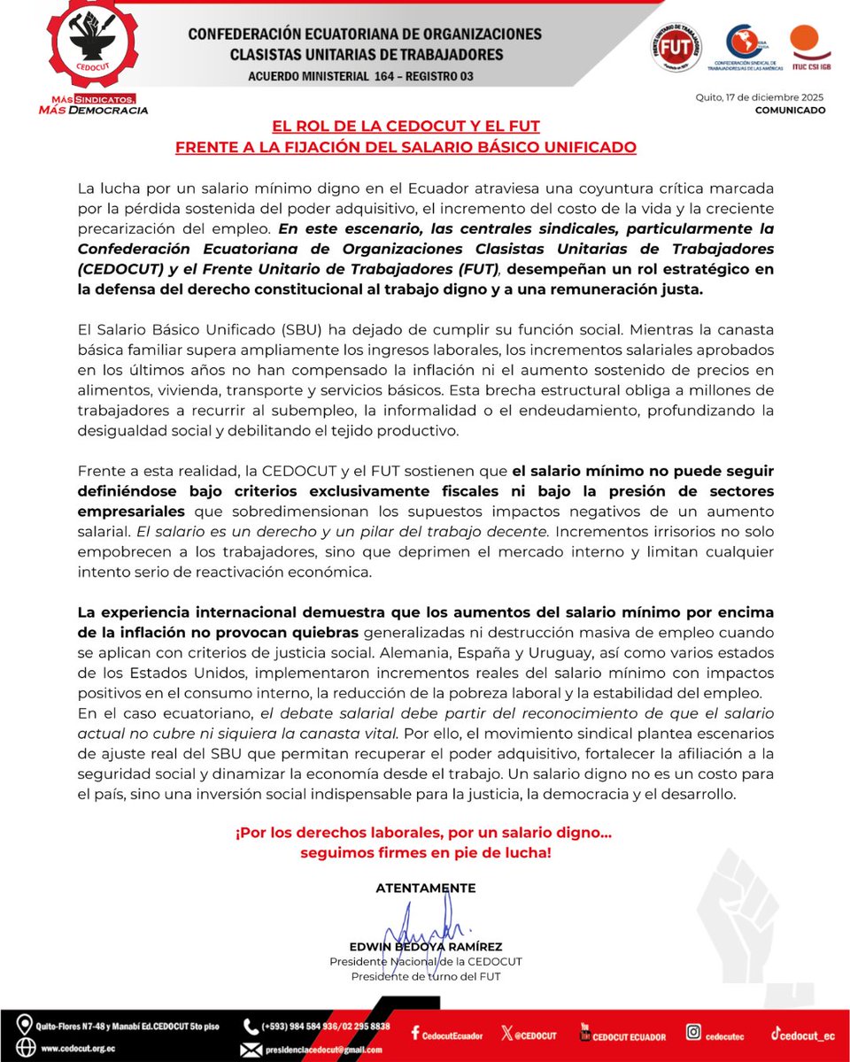 CEDOCUT's tweet image. 𝐄𝐋 𝐑𝐎𝐋 𝐃𝐄 𝐋𝐀 #𝐂𝐄𝐃𝐎𝐂𝐔𝐓 𝐘 𝐄𝐋 #𝐅𝐔𝐓 𝐅𝐑𝐄𝐍𝐓𝐄 𝐀 𝐋𝐀 𝐅𝐈𝐉𝐀𝐂𝐈𝐎́𝐍 𝐃𝐄𝐋 𝐒𝐁𝐔
 ¡𝙋𝙤𝙧 𝙡𝙤𝙨 𝙙𝙚𝙧𝙚𝙘𝙝𝙤𝙨 𝙡𝙖𝙗𝙤𝙧𝙖𝙡𝙚𝙨, 𝙥𝙤𝙧 𝙪𝙣 𝙨𝙖𝙡𝙖𝙧𝙞𝙤 𝙙𝙞𝙜𝙣𝙤…
𝙨𝙚𝙜𝙪𝙞𝙢𝙤𝙨 𝙛𝙞𝙧𝙢𝙚𝙨 𝙚𝙣 𝙥𝙞𝙚 𝙙𝙚 𝙡𝙪𝙘𝙝𝙖