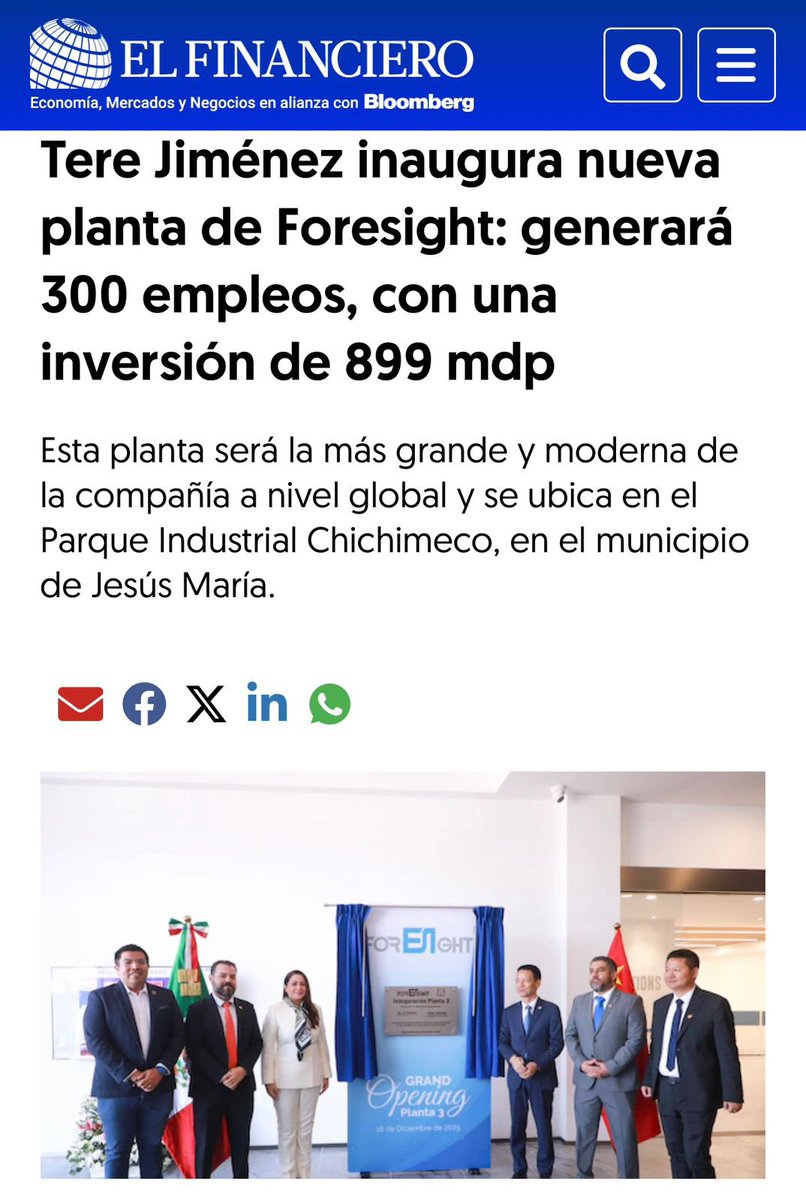 Aguascalientes se consolida como el gigante de las inversiones en México, resultado de una visión clara y estratégica encabezada por la gobernadora <a href="/TereJimenezE/">Tere Jiménez</a>