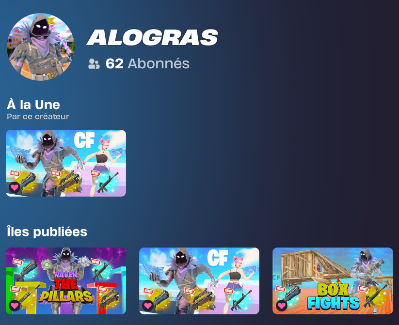 CFAlograsX's tweet photo. Yo la team toutes les maps et les minias ont été mises à jour avec les armes de la saison actuelle ! :wink:

Donc n'hésitez pas à jouer à mes maps elle sont banger ! :fire:

Map 1v1 : 1007-6089-5754
Map The Pillars : 1275-4962-3251
Map Box Fight : 4498-3720-3263 https://t.co/6R97GW5rlh