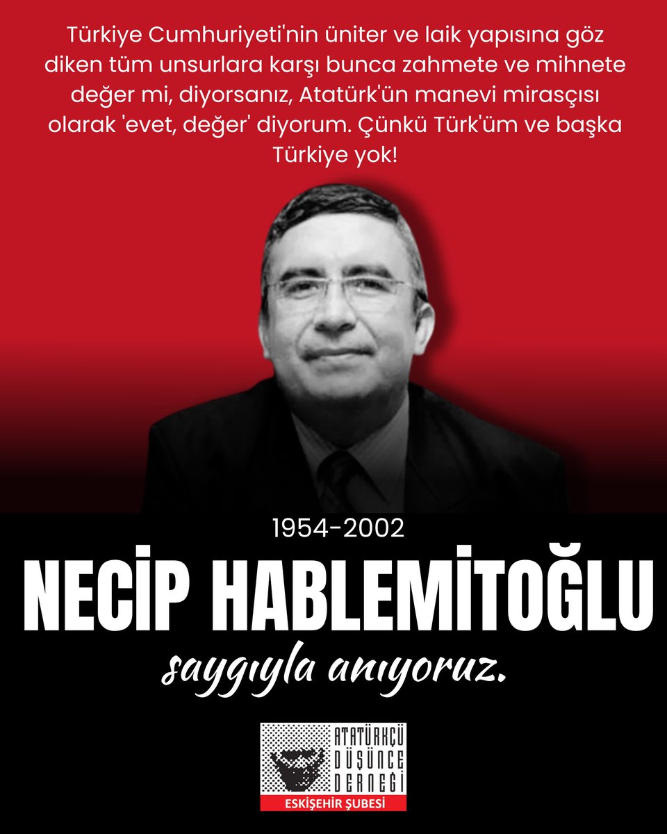 EskisehirAdd's tweet photo. Katledilmeden yalnızca 4 gün önce 14 Aralık 2002 tarihinde şubemizin konuğu olarak Eskişehir’de, karanlığa karşı aydınlığı savunan bir konferans vermişti.
Bilimin, aklın ve Cumhuriyet’in yılmaz savunucusuydu.
Susturulmak istendi; ama bıraktığı iz, söylenen her sözden daha gür + https://t.co/3f95xSfq92